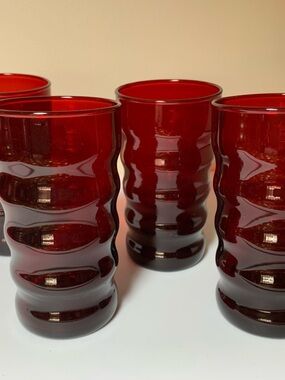 Anchor Hocking Ruby Red Rippled Glass 9 1/2 oz Tumblers - Set of 4